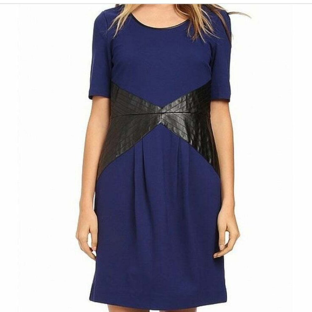 LYSSE Black Plus Size Sheath Cocktail Dress With Faux Leather Inserts NWT Sz 2XL
